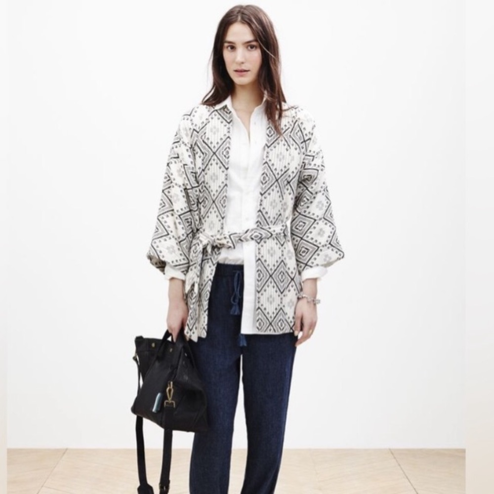 Madewell Black and White Quilted Tie Waist Kimono Jacket